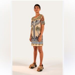 farm rio seashell tapestry cotton mini dress Farm Rio Seashell Tapestry Short-Sleeve Mini Dress